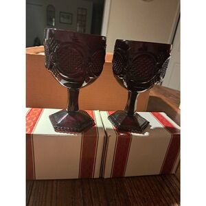 Vintage Avon 1982 1876 Cape Cod Ruby Red Water Goblets Set of 2 NOS w/ Box #2